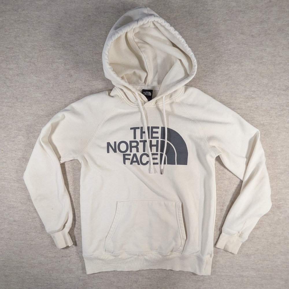 The North Face Unisex Cream Off White Hoodie Gray Logo Oversized XS Neutral